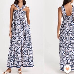 Cleobella Zola Maxi Dress Isla Print Halter Vacation Linen Blend Sz Medium